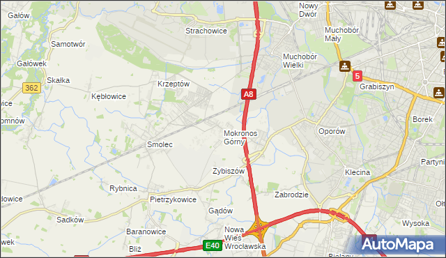 mapa Mokronos Górny, Mokronos Górny na mapie Targeo