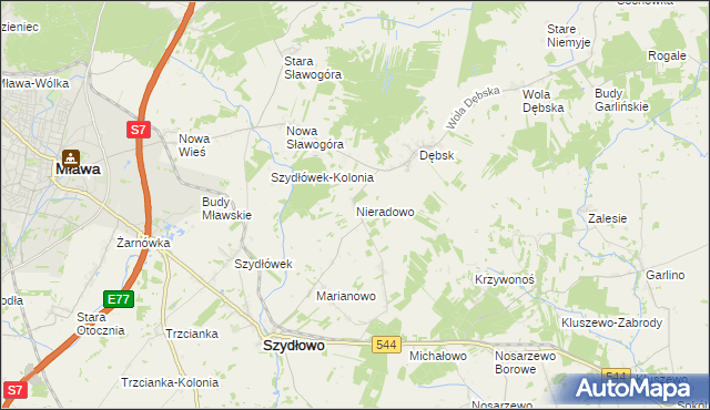 mapa Nieradowo gmina Szydłowo, Nieradowo gmina Szydłowo na mapie Targeo