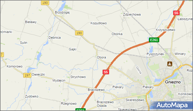 mapa Obora gmina Gniezno, Obora gmina Gniezno na mapie Targeo