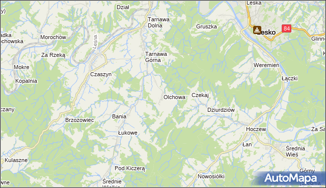 mapa Olchowa gmina Zagórz, Olchowa gmina Zagórz na mapie Targeo