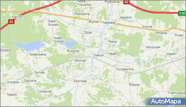 mapa Oleksin gmina Kotuń, Oleksin gmina Kotuń na mapie Targeo