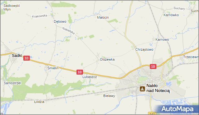 mapa Olszewka gmina Nakło nad Notecią, Olszewka gmina Nakło nad Notecią na mapie Targeo