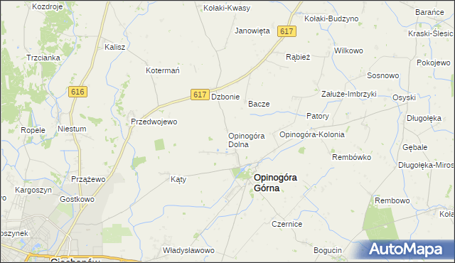 mapa Opinogóra Dolna, Opinogóra Dolna na mapie Targeo