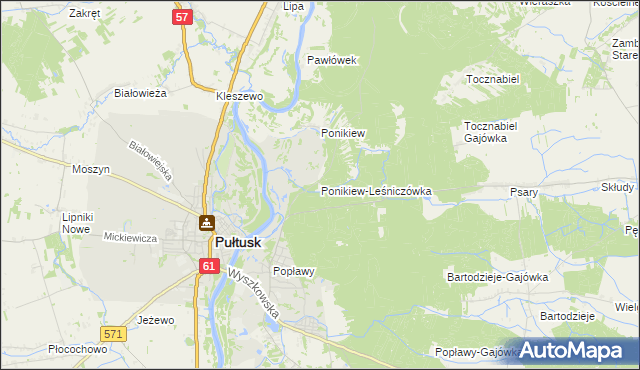 mapa Ponikiew-Leśniczówka, Ponikiew-Leśniczówka na mapie Targeo