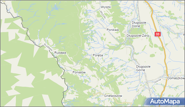 mapa Poręba gmina Bystrzyca Kłodzka, Poręba gmina Bystrzyca Kłodzka na mapie Targeo