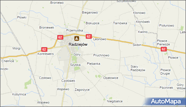 mapa Pruchnowo gmina Radziejów, Pruchnowo gmina Radziejów na mapie Targeo