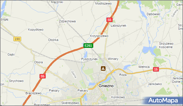 mapa Pyszczyn gmina Gniezno, Pyszczyn gmina Gniezno na mapie Targeo