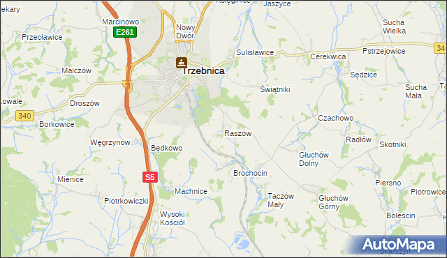 mapa Raszów gmina Trzebnica, Raszów gmina Trzebnica na mapie Targeo