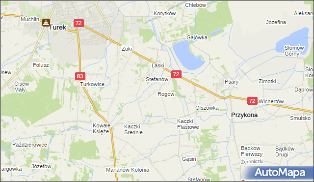 mapa Rogów gmina Przykona, Rogów gmina Przykona na mapie Targeo