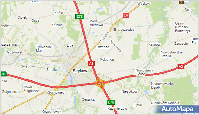 mapa Rokitnica gmina Stryków, Rokitnica gmina Stryków na mapie Targeo