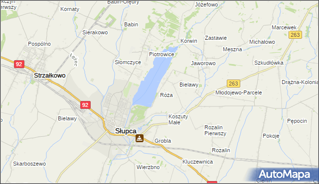 mapa Róża gmina Słupca, Róża gmina Słupca na mapie Targeo