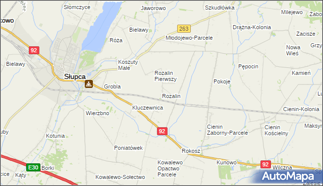 mapa Rozalin gmina Słupca, Rozalin gmina Słupca na mapie Targeo