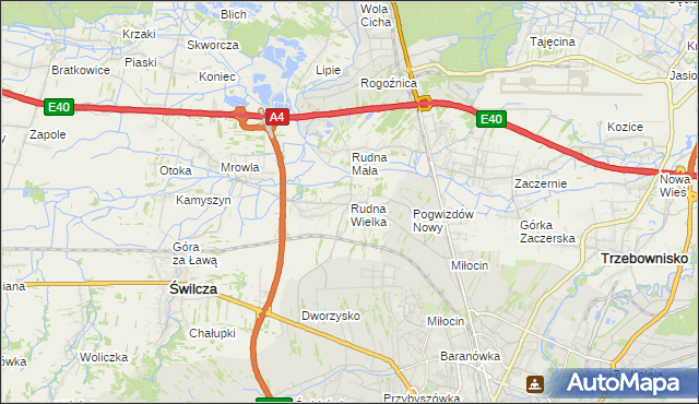 mapa Rudna Wielka gmina Świlcza, Rudna Wielka gmina Świlcza na mapie Targeo