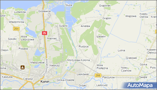 mapa Rudzica gmina Kramsk, Rudzica gmina Kramsk na mapie Targeo