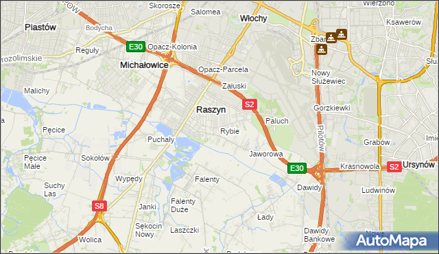 mapa Rybie gmina Raszyn, Rybie gmina Raszyn na mapie Targeo