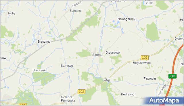 mapa Sarbia gmina Kołobrzeg, Sarbia gmina Kołobrzeg na mapie Targeo