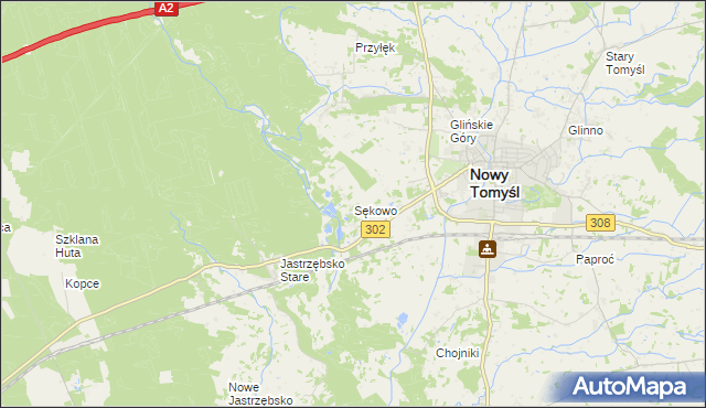 mapa Sękowo gmina Nowy Tomyśl, Sękowo gmina Nowy Tomyśl na mapie Targeo