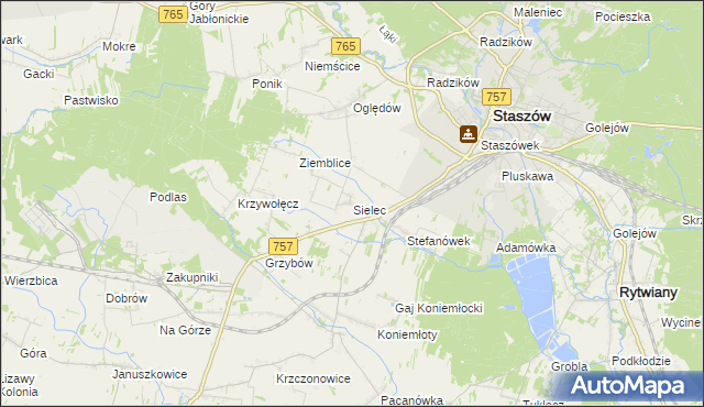 mapa Sielec gmina Staszów, Sielec gmina Staszów na mapie Targeo