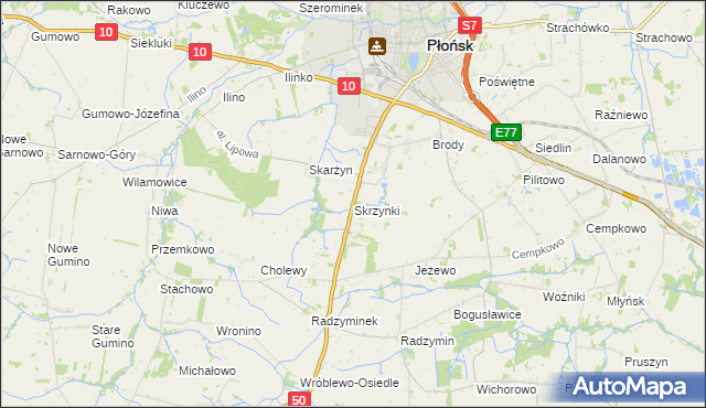 mapa Skrzynki gmina Płońsk, Skrzynki gmina Płońsk na mapie Targeo