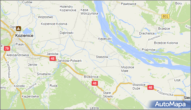 mapa Staszów gmina Kozienice, Staszów gmina Kozienice na mapie Targeo