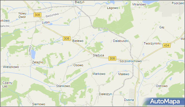 mapa Stężyca gmina Gostyń, Stężyca gmina Gostyń na mapie Targeo