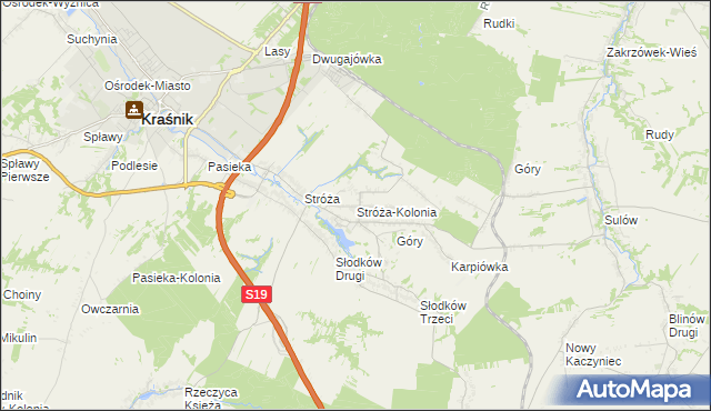 mapa Stróża-Kolonia, Stróża-Kolonia na mapie Targeo