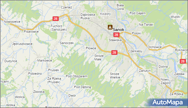 mapa Stróże Małe, Stróże Małe na mapie Targeo