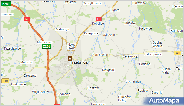 mapa Sulisławice gmina Trzebnica, Sulisławice gmina Trzebnica na mapie Targeo