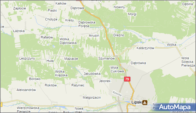 mapa Szymanów gmina Lipsko, Szymanów gmina Lipsko na mapie Targeo