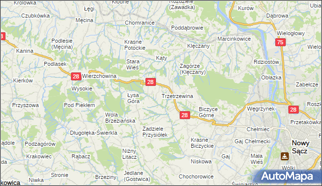 mapa Trzetrzewina, Trzetrzewina na mapie Targeo