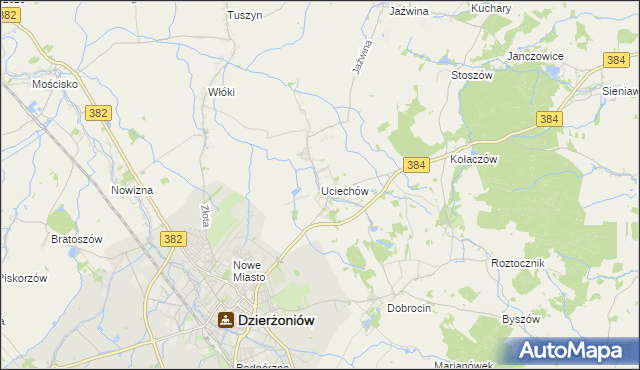 mapa Uciechów gmina Dzierżoniów, Uciechów gmina Dzierżoniów na mapie Targeo