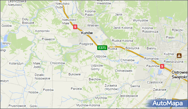 mapa Udziców, Udziców na mapie Targeo