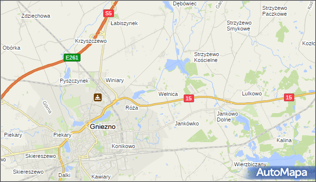 mapa Wełnica gmina Gniezno, Wełnica gmina Gniezno na mapie Targeo