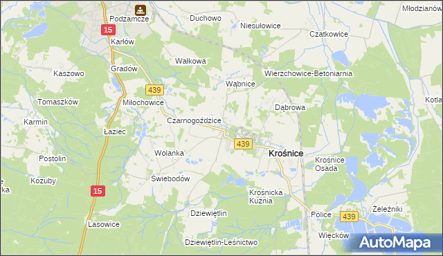 mapa Wierzchowice gmina Krośnice, Wierzchowice gmina Krośnice na mapie Targeo