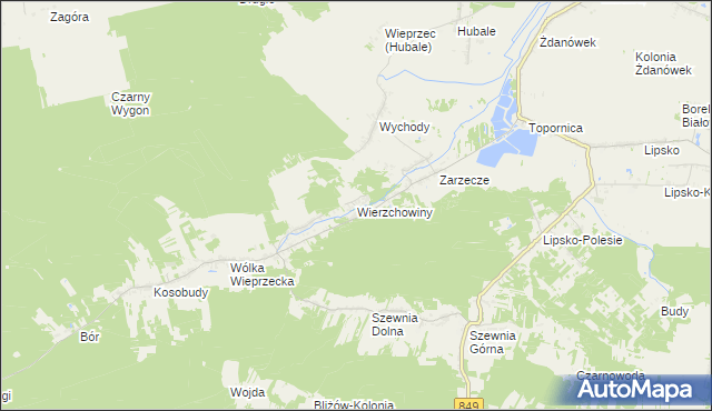 mapa Wierzchowiny gmina Zamość, Wierzchowiny gmina Zamość na mapie Targeo