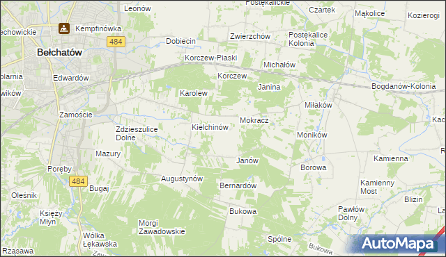 mapa Wiktorów gmina Bełchatów, Wiktorów gmina Bełchatów na mapie Targeo