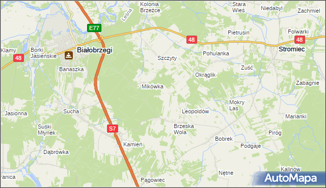 mapa Wojciechówka gmina Białobrzegi, Wojciechówka gmina Białobrzegi na mapie Targeo