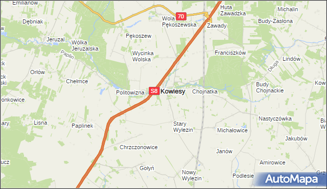 mapa Wymysłów gmina Kowiesy, Wymysłów gmina Kowiesy na mapie Targeo