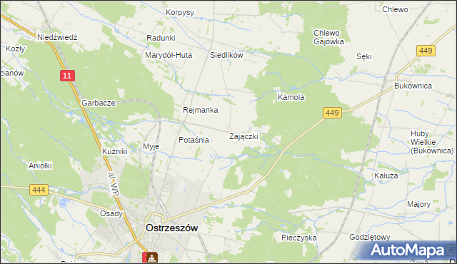 mapa Zajączki gmina Ostrzeszów, Zajączki gmina Ostrzeszów na mapie Targeo