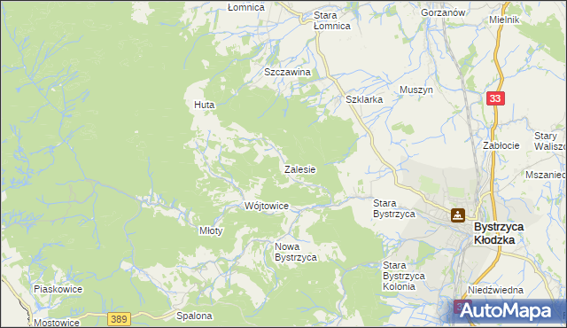 mapa Zalesie gmina Bystrzyca Kłodzka, Zalesie gmina Bystrzyca Kłodzka na mapie Targeo