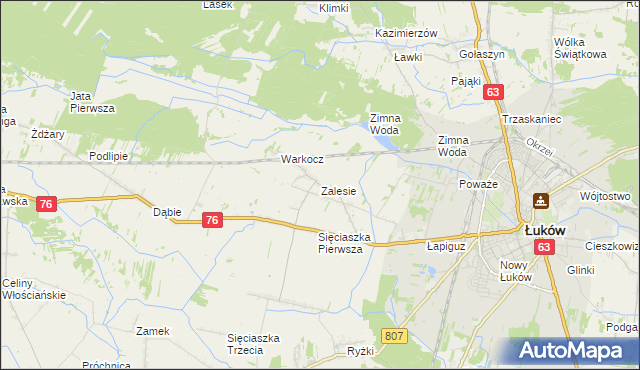 mapa Zalesie gmina Łuków, Zalesie gmina Łuków na mapie Targeo