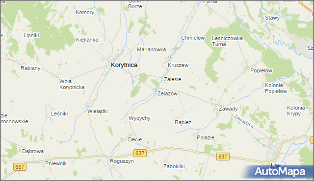 mapa Żelazów gmina Korytnica, Żelazów gmina Korytnica na mapie Targeo