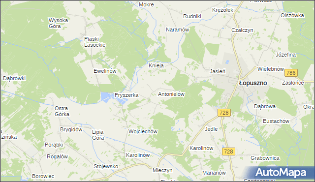 mapa Antonielów gmina Łopuszno, Antonielów gmina Łopuszno na mapie Targeo