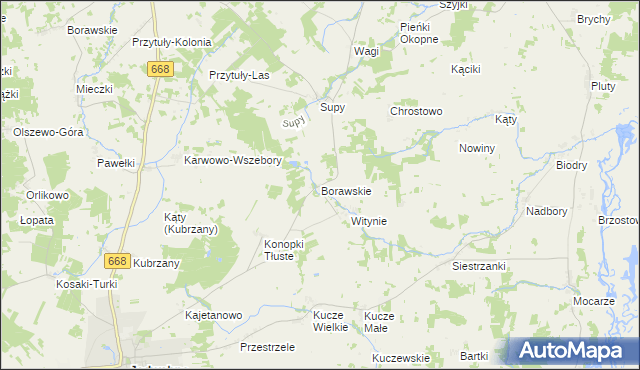 mapa Borawskie gmina Jedwabne, Borawskie gmina Jedwabne na mapie Targeo