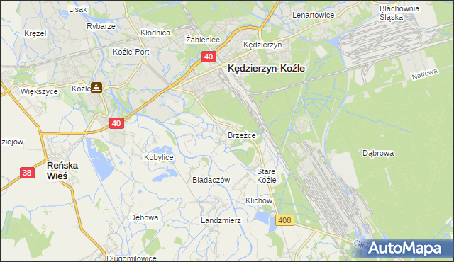 mapa Brzeźce gmina Bierawa, Brzeźce gmina Bierawa na mapie Targeo