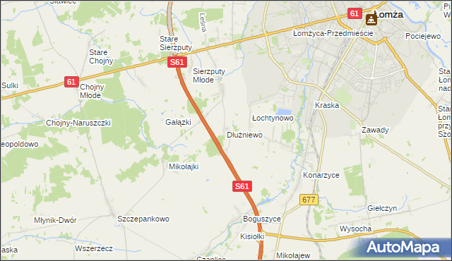 mapa Dłużniewo gmina Łomża, Dłużniewo gmina Łomża na mapie Targeo