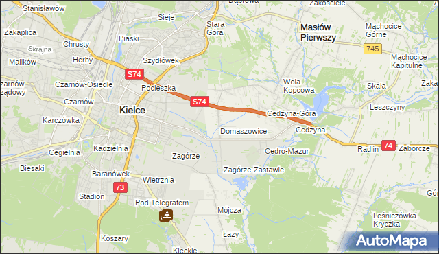 mapa Domaszowice gmina Masłów, Domaszowice gmina Masłów na mapie Targeo