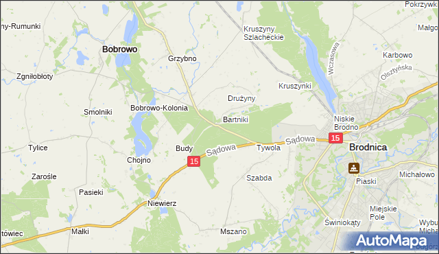 mapa Drużyny gmina Brodnica, Drużyny gmina Brodnica na mapie Targeo