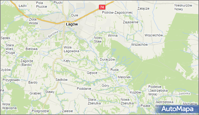 mapa Duraczów gmina Łagów, Duraczów gmina Łagów na mapie Targeo