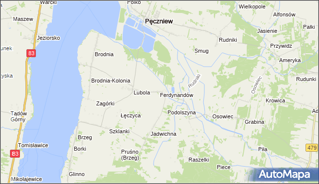 mapa Ferdynandów gmina Pęczniew, Ferdynandów gmina Pęczniew na mapie Targeo